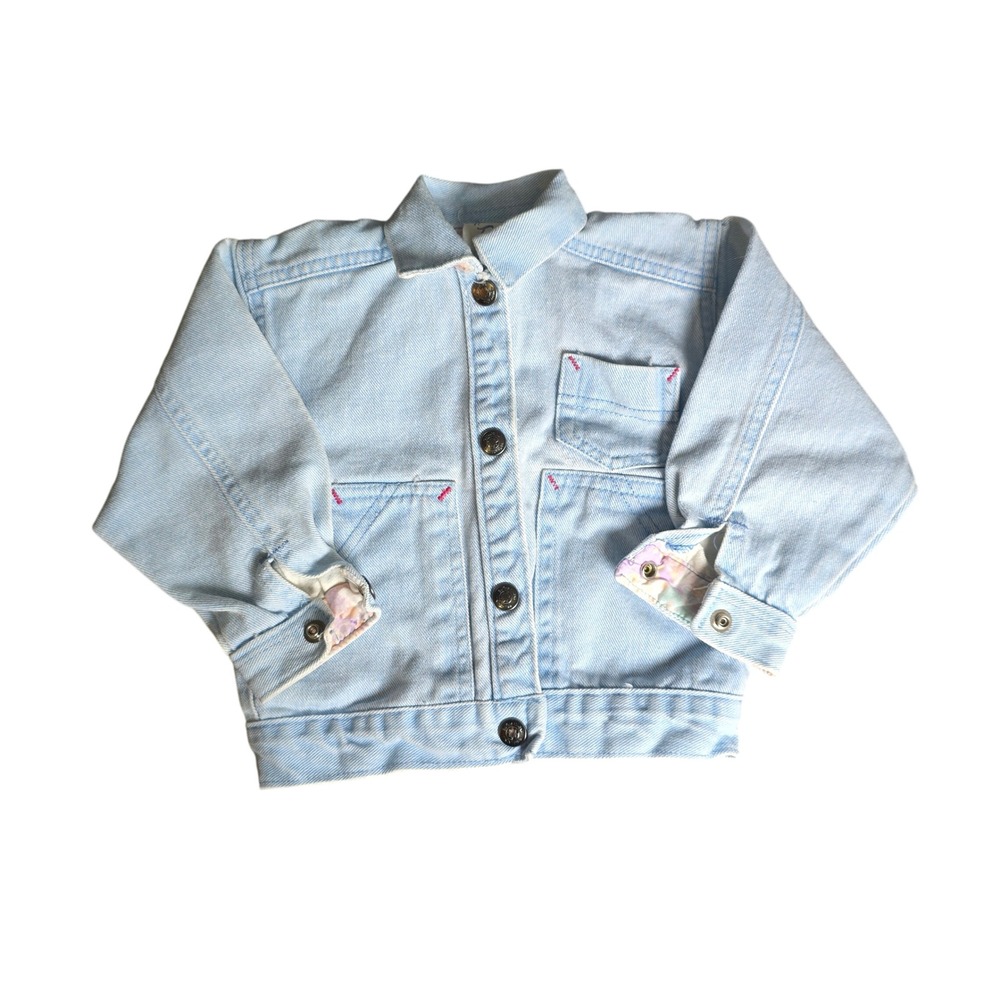 Vintage Weather Tamer Denim‎ Jacket 24 Month Baby Blue Pink Floral Lined